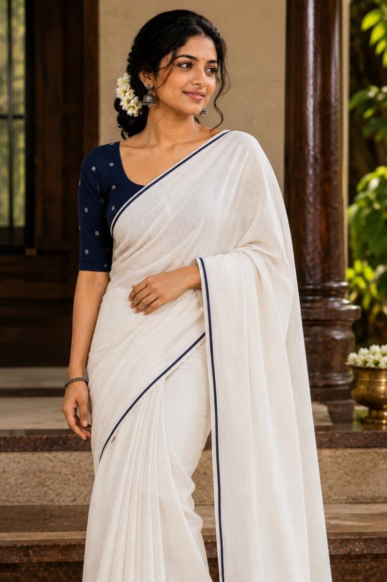 Puliyilakkara Set Saree Navy Blue