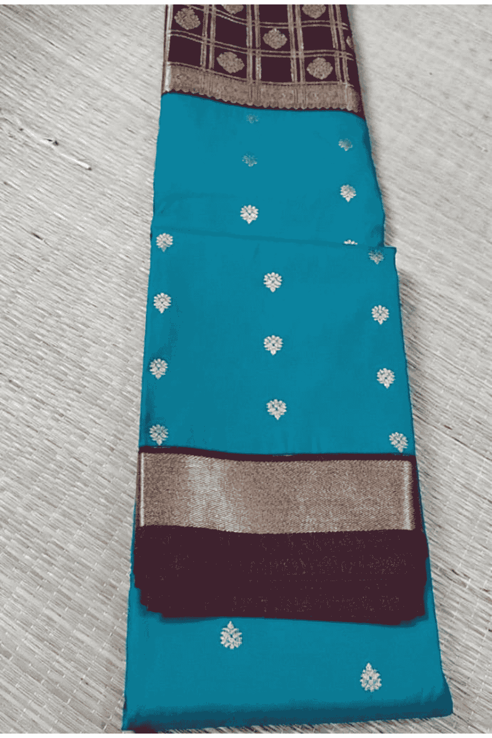 Mathuri Silk Saree Teal Blue with Maroon Border
