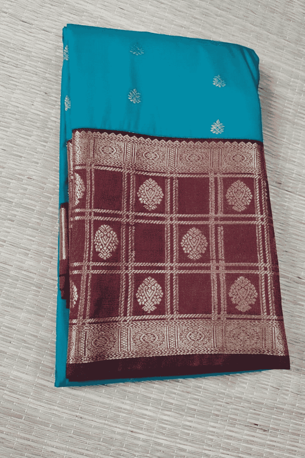 Mathuri Silk Saree Teal Blue with Maroon Border