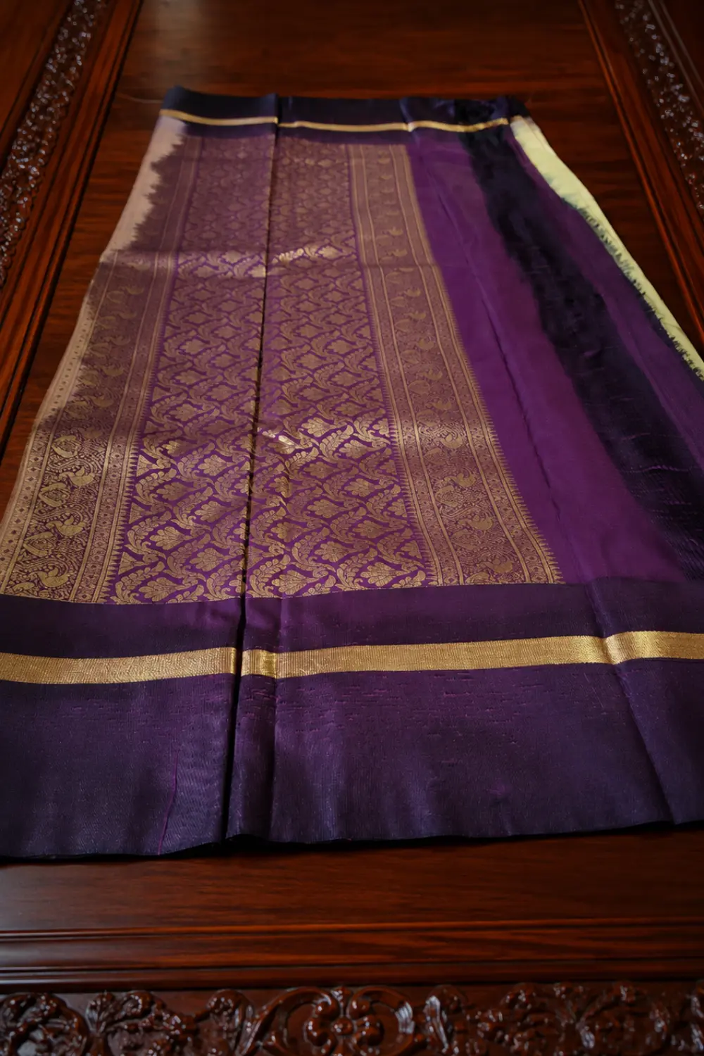 Narayana Silk Saree Cream Body with Dark Grape Border