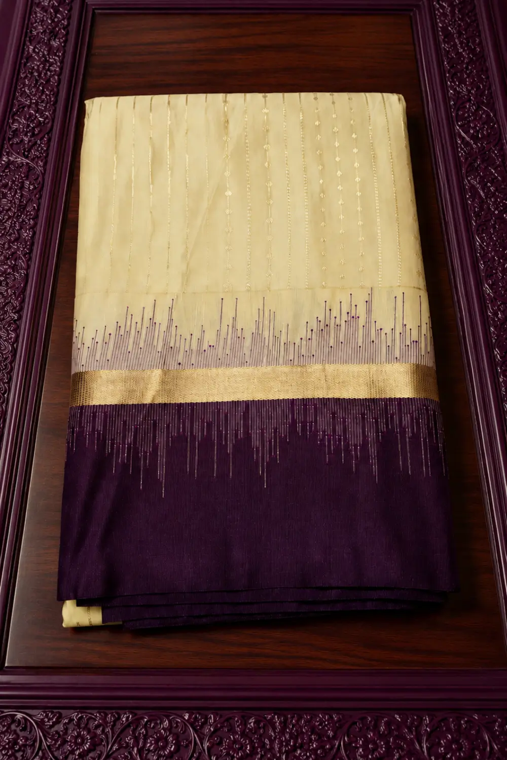 Narayana Silk Saree Cream Body with Dark Grape Border