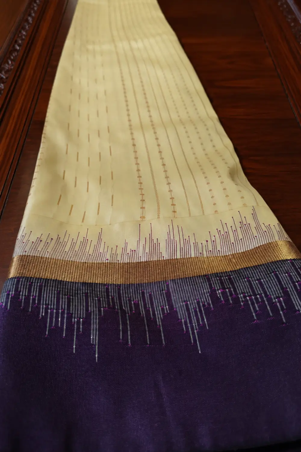 Narayana Silk Saree Cream Body with Dark Grape Border