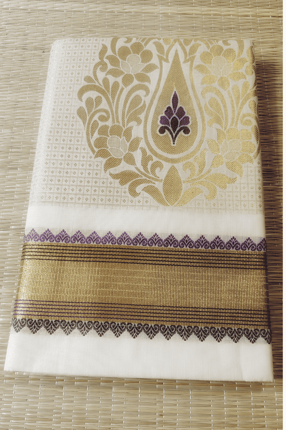 Premium Kerala Kasavu Saree Blue and Green
