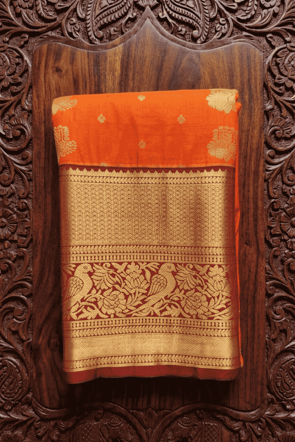 Yamika Silk Saree Sunset Orange With Maroon Border