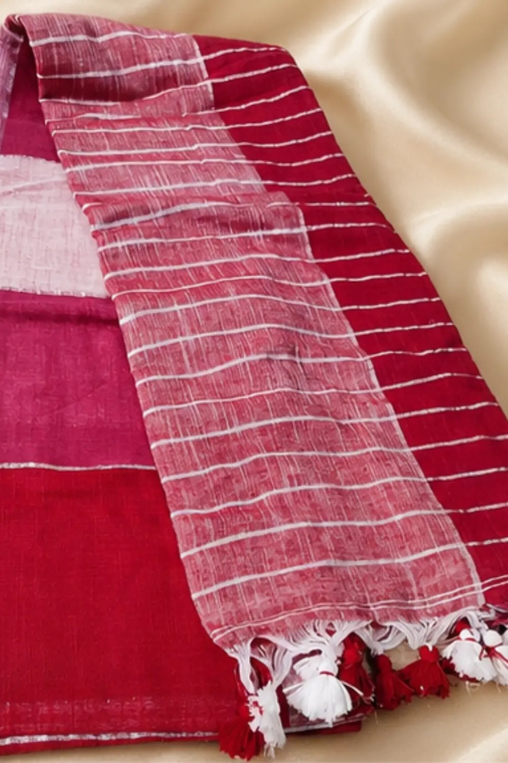 Berry Red Linen Saree