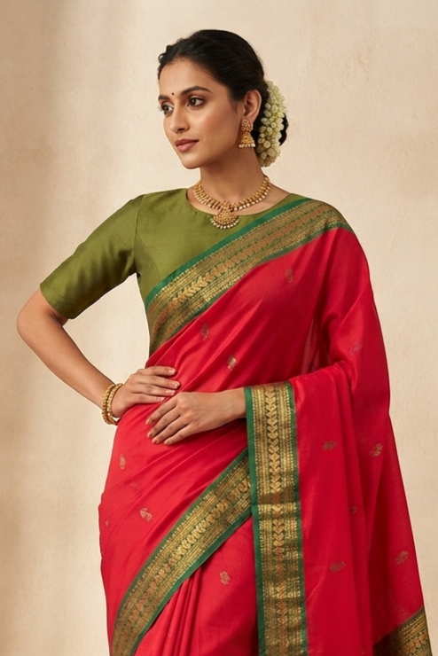 Kalyani Cotton Saree Chilli Red