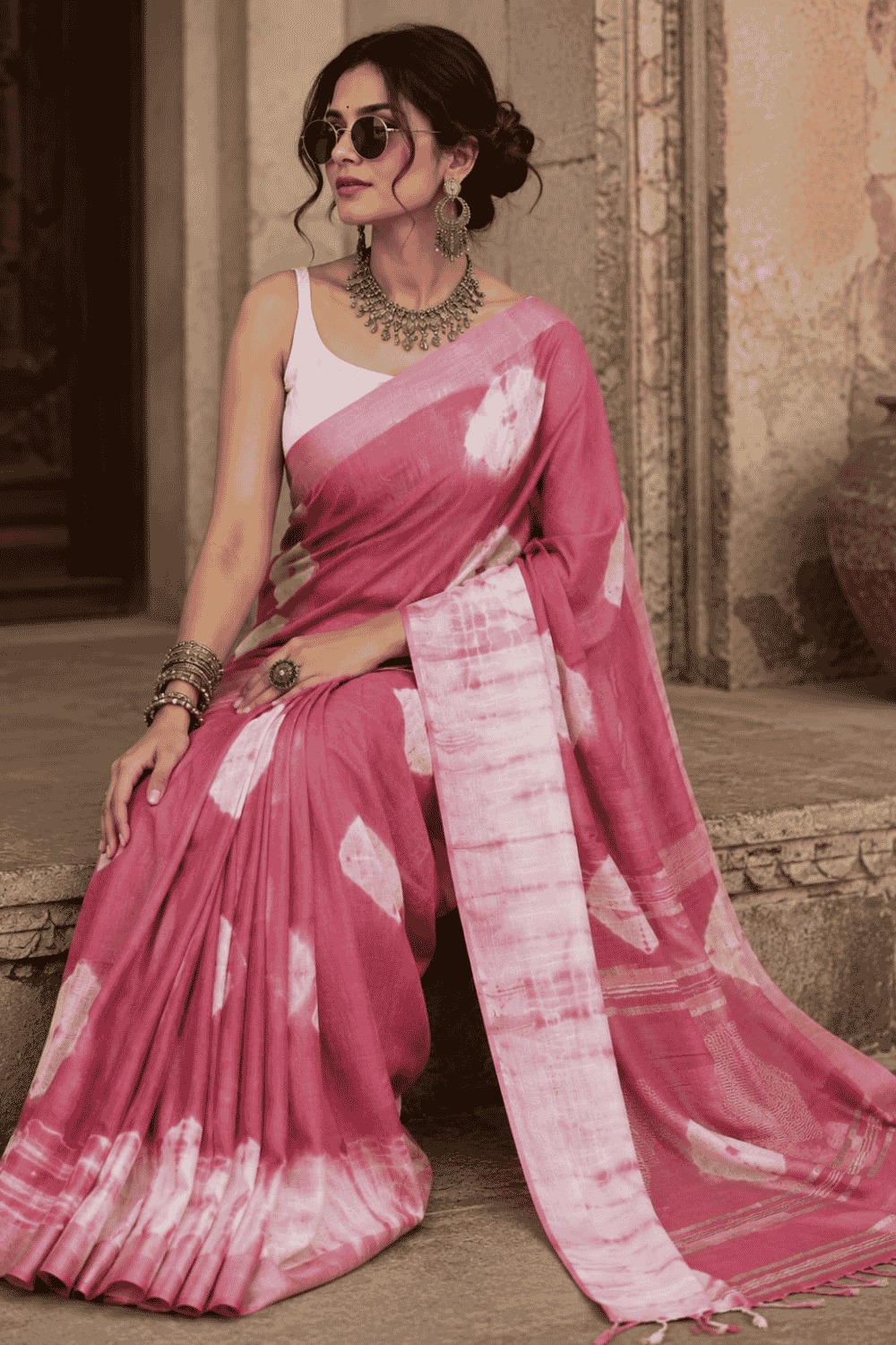 Linen Saree Blush Pink