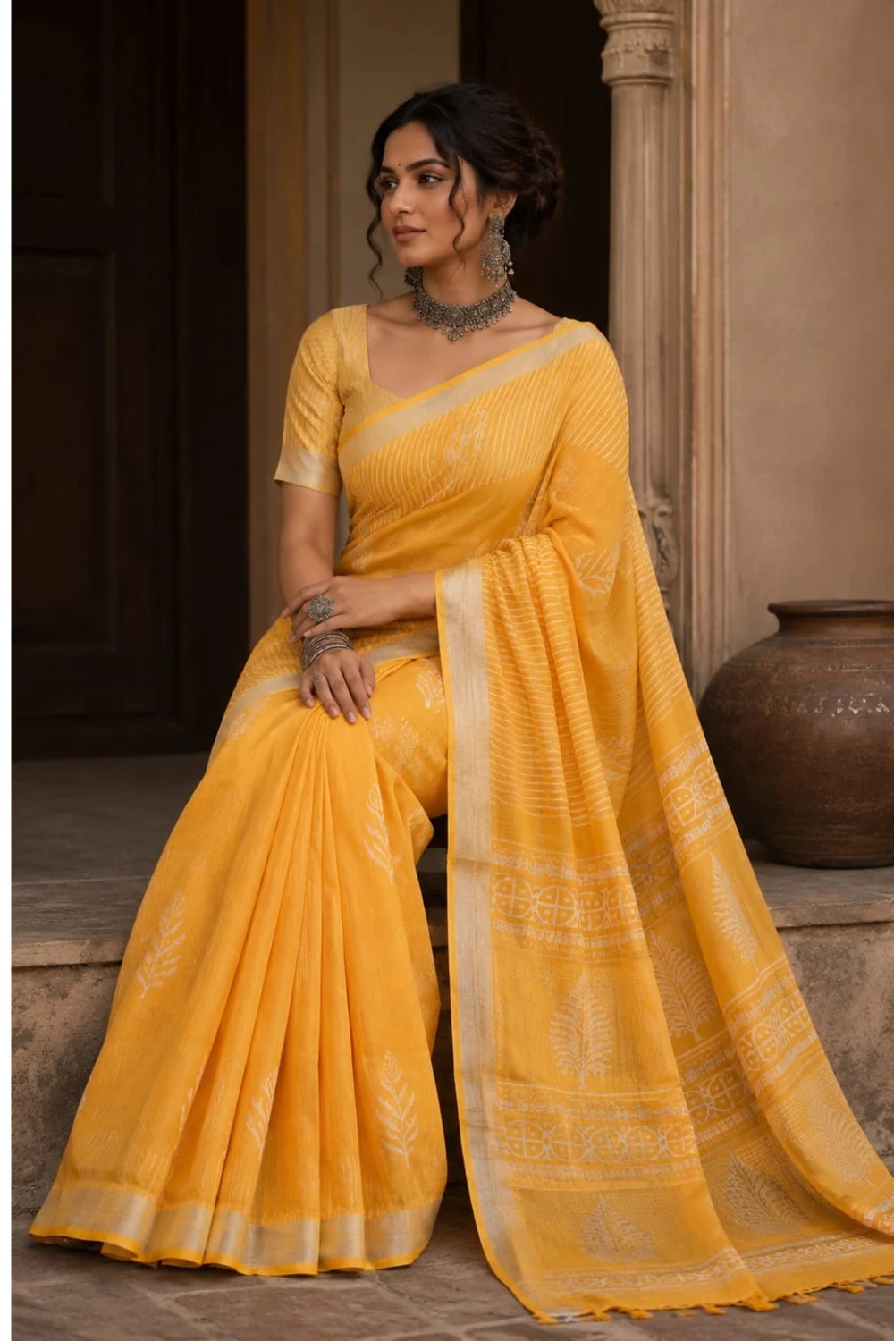 LINEN SAREE YELLOW