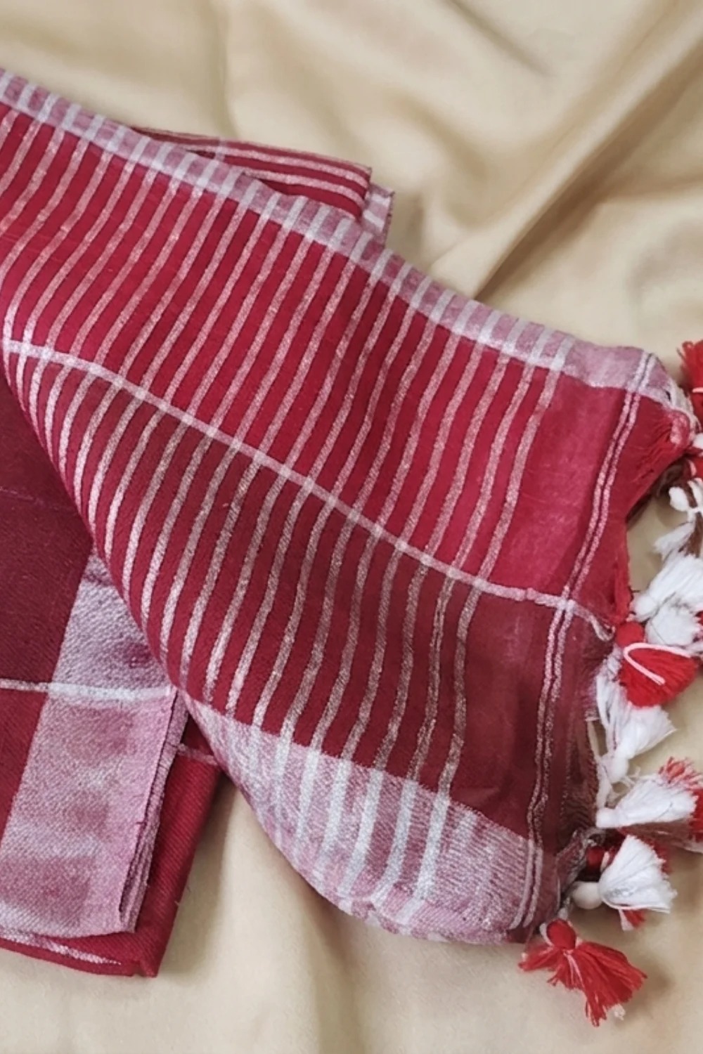 Maroon linen saree