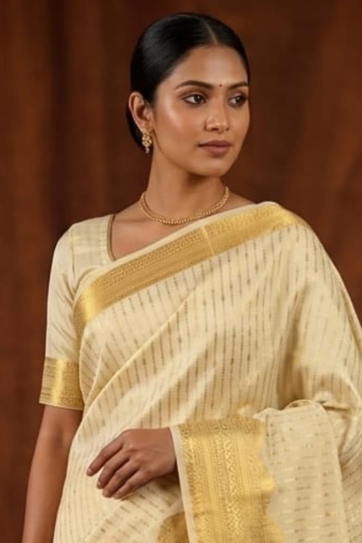 Golden Silk saree cream