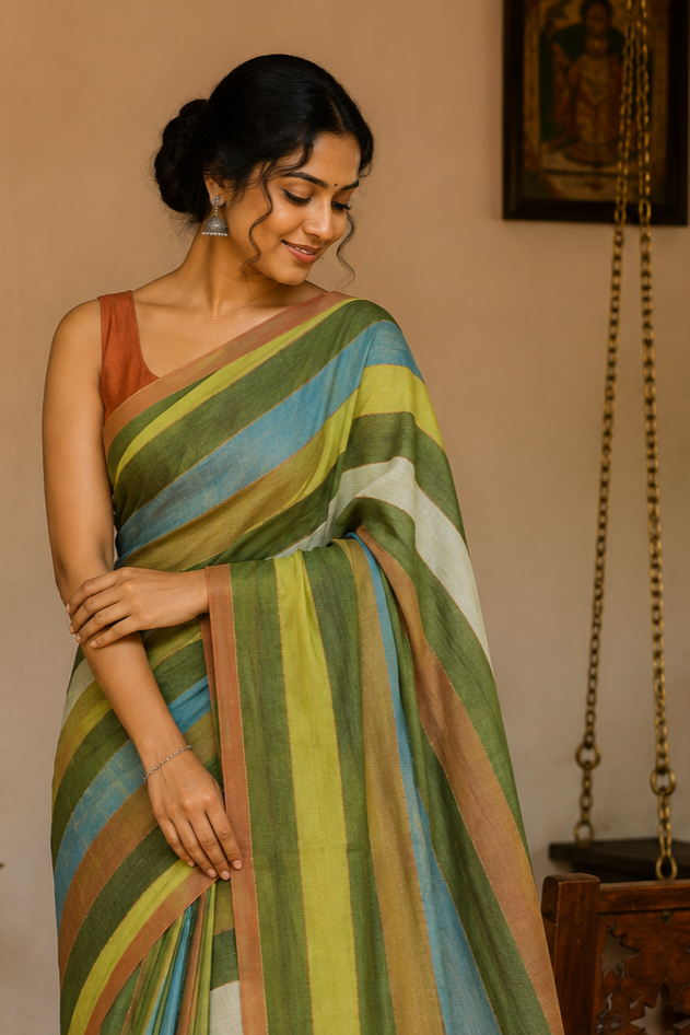 Meadow Harmony Striped Tissue Saree