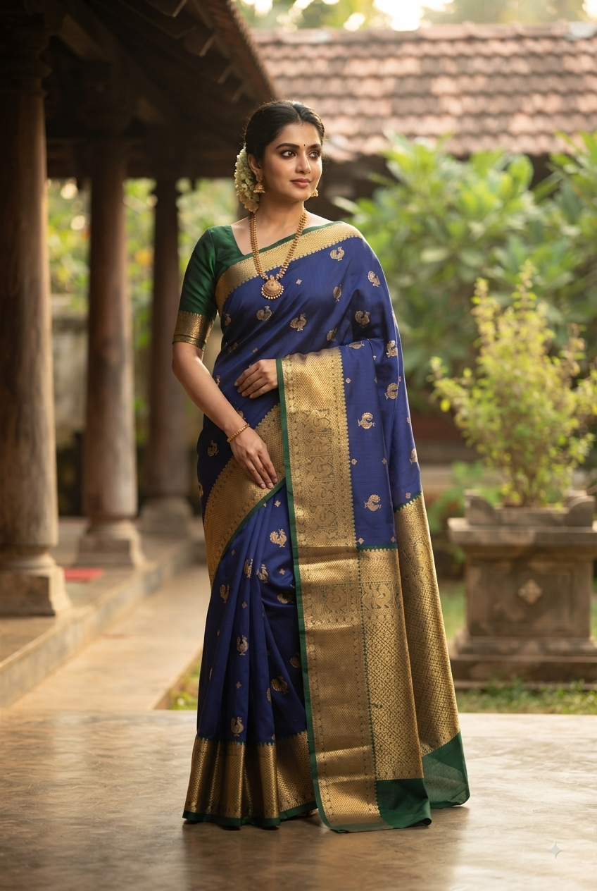 Neelambari RoyalBlue Semi-Silk Saree