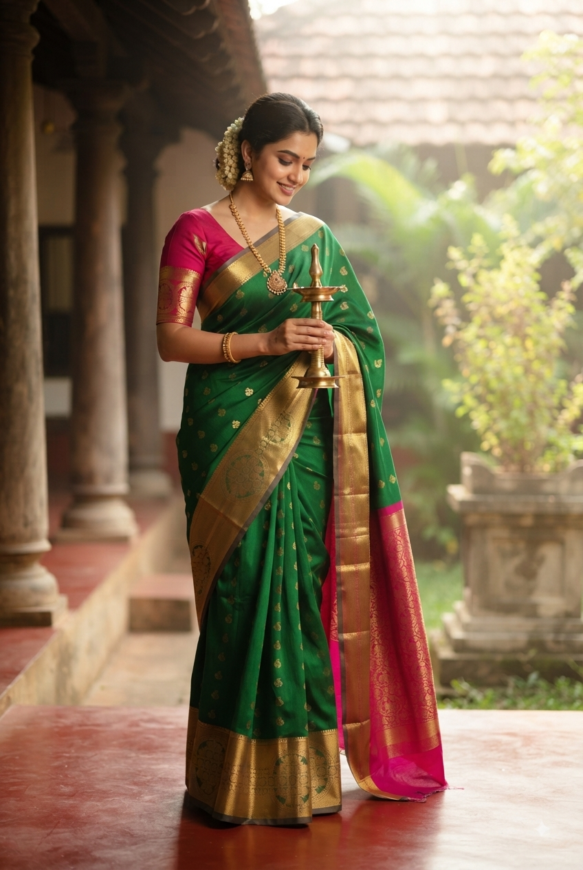 Panchami Green Semi-Silk Saree