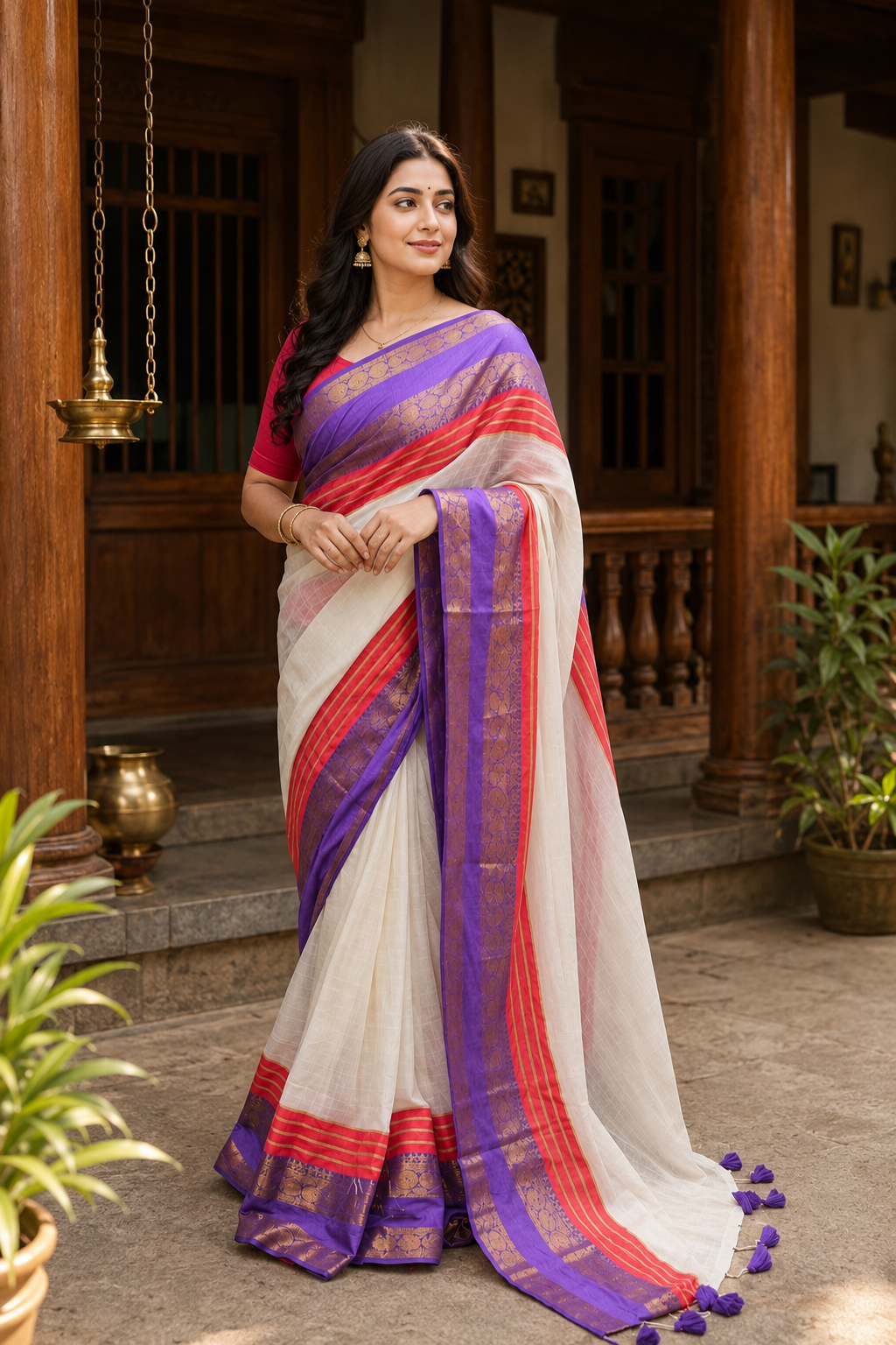 Mul Cotton Saree Lavender