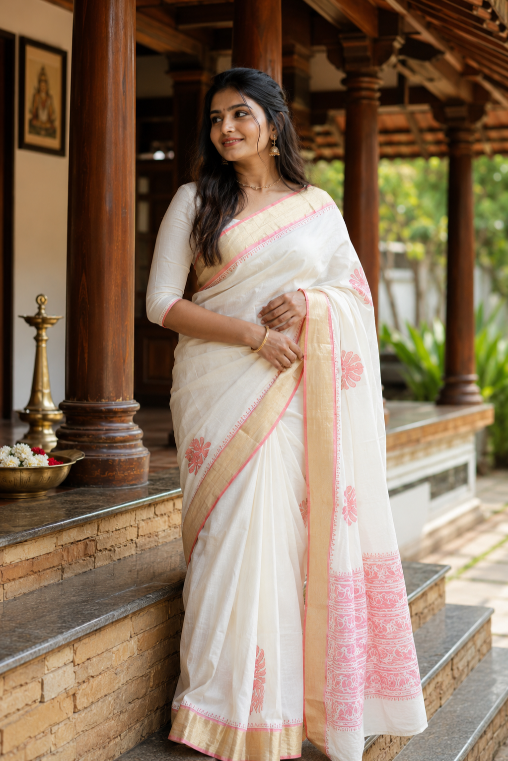Blossom- Linen Cotton Saree Pink