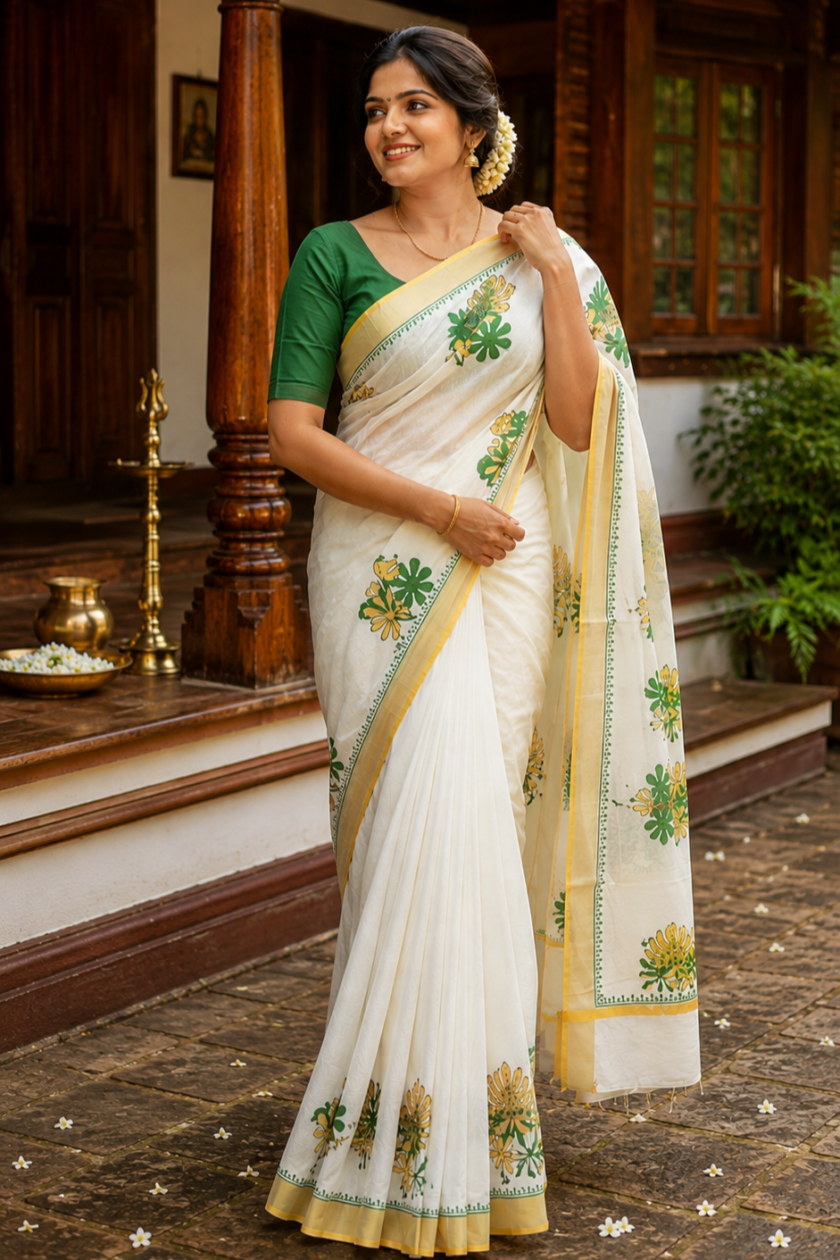 Blossom- Linen Cotton Saree Green