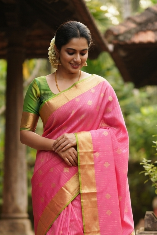 Madhurima Pastel Pink Semi-Silk Saree